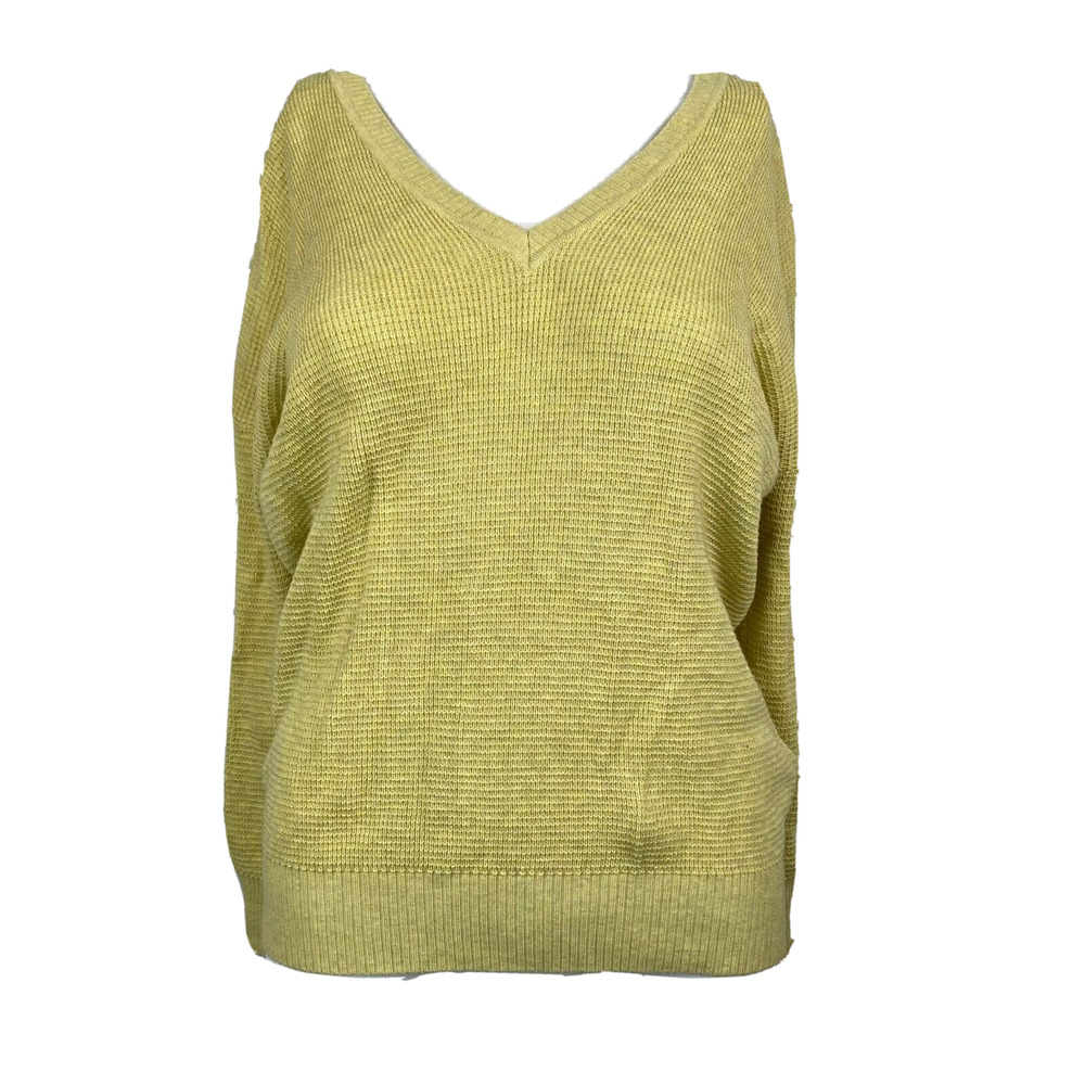 Lilla P‎ Sweater Womens Sz XS Green Knit Cotton V-Neck V-Back Pullover